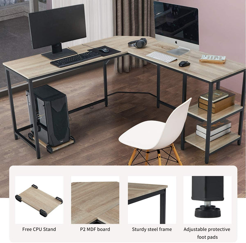 L-Shaped Computer Desk Space-Saving Corner Desk with Storage Shelves Desk Study Workstation for Home Office