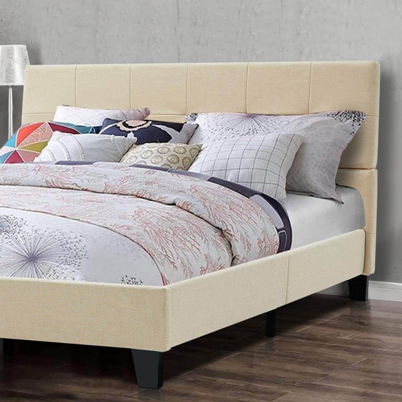 Platform Bed Frame, Full Size Linen Fabric Bed Frame with Wood Slats Support, Upholstered Platform Bed Mattress Foundation,Easy Assembly (Full Size/Beige)