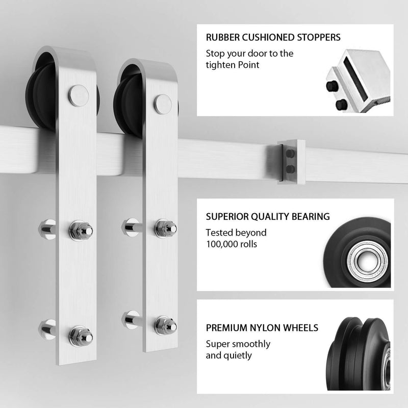 Brushed Nickle Sliding Barn Door Hardware Track Kit Ultra Hard Sturdy J Shape