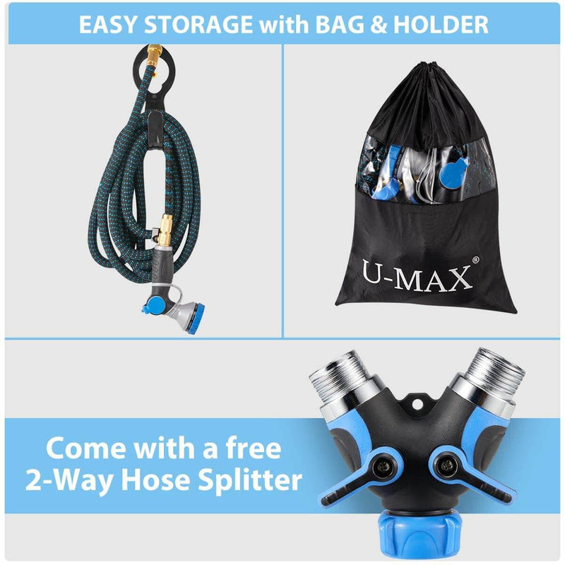 Expandable Garden Hose 50ft/Ultra Strength 3750D/Flexible and Durable 4-Layers Latex/Superior Strong Brass Connectors/10-Way Heavy Duty Zinc Water Spray Nozzle/ 2-Way Splitter