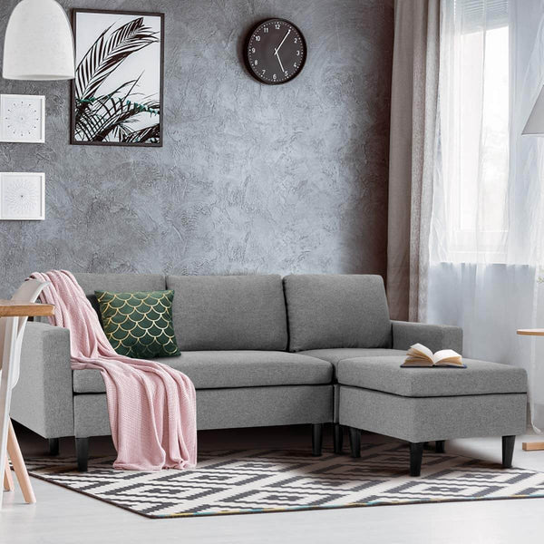 Convertible Couch Sectional Sofa Couch Modern Linen Fabric L-Shape Couch, 3 Piece Living Room Furniture Sets with Chaise Lounge, Dark Gray