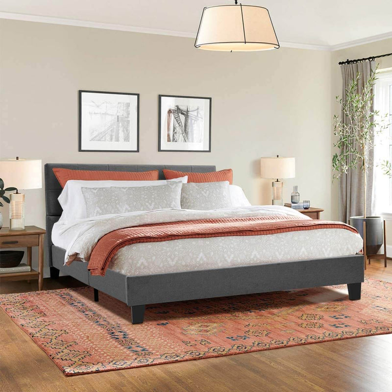 Platform Bed Frame, Full Size Linen Fabric Bed Frame with Wood Slats Support, Upholstered Platform Bed Mattress Foundation,Easy Assembly (Full Size/Dark Gray)