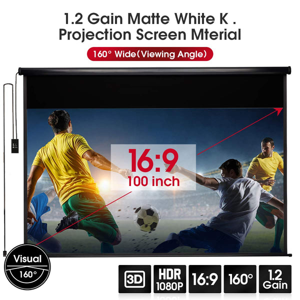 100 inch Electric Projector Screen 4K HD 1080P Wrinkle-Free