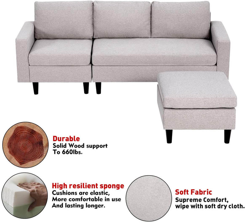 Convertible Sectional Sofa Couch, L-Shaped Couch with Modern Linen Fabric for Small Space Light Grey