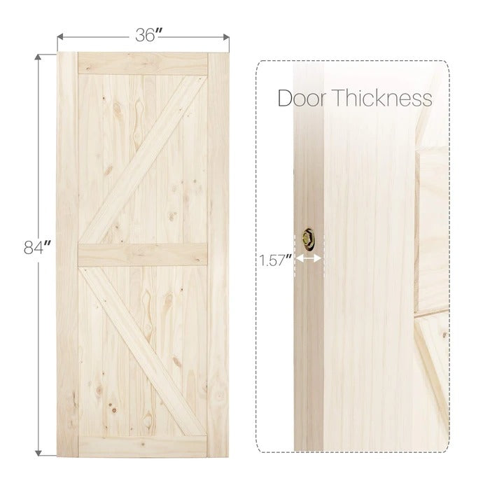 Sliding Barn Door Hardware Kit With Pine Wood Door 6 Ft I Shape (Whole Set)