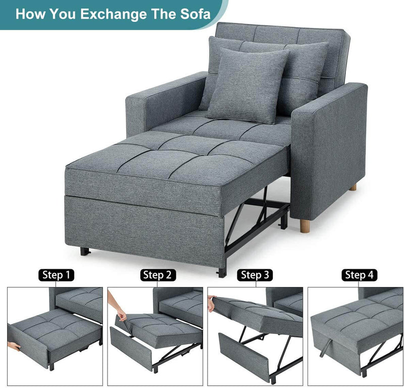 Sofa Bed 3-in-1 Convertible Chair Multi-Functional Adjustable Recliner, Sofa, Bed, Modern Linen Fabric, Dark Gray