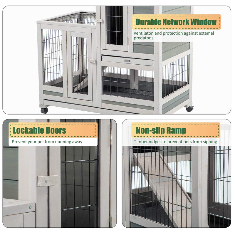Rabbit Hutch Pet House for Small Animals Indoor & Outdoor (37 inches)