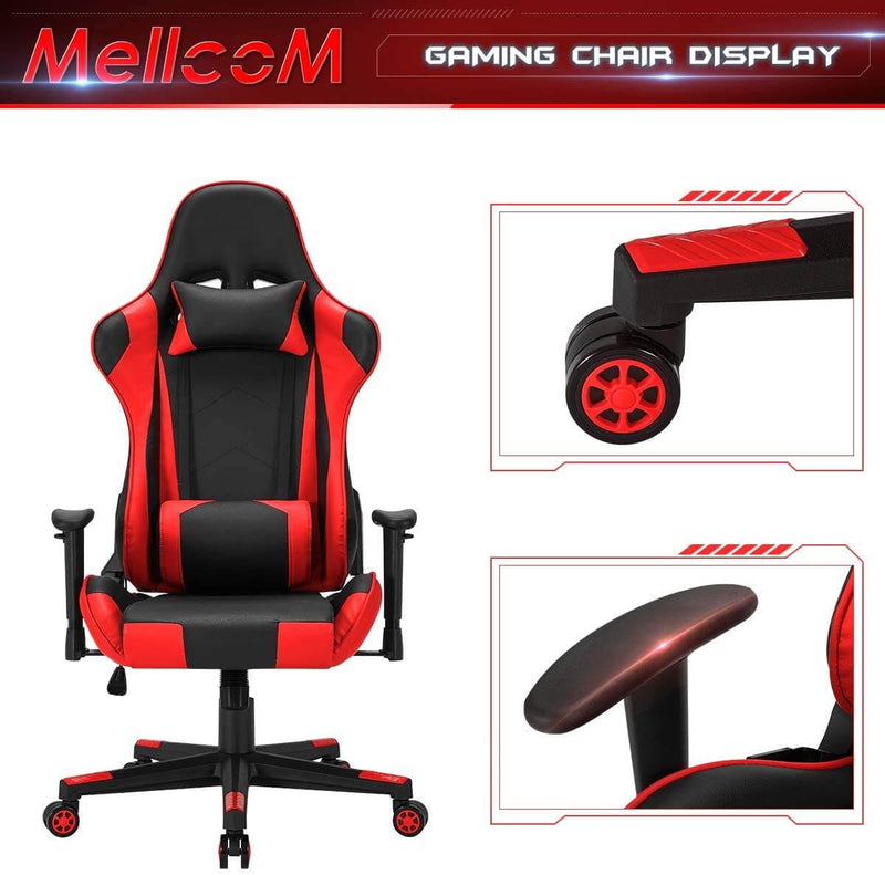 Gaming Chair Racing Office Chair, Ergonomic High Back Desk Chair Height Adjustment Swivel Rocker with Headrest and Lumbar Support Pillow (Red)