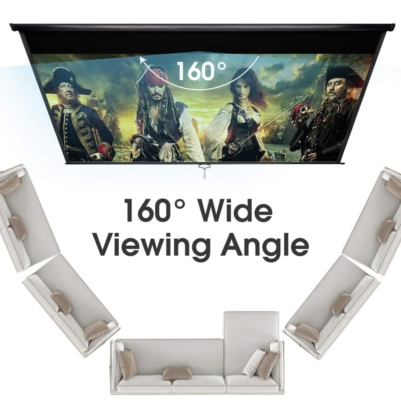 Homhum 1.2 Gain Projector Screen Manual Pull Down 100 inch 16:9 Projection Movies Screens 4K HD 1080P Wrinkle-Free for Home Theater School Office Indoor