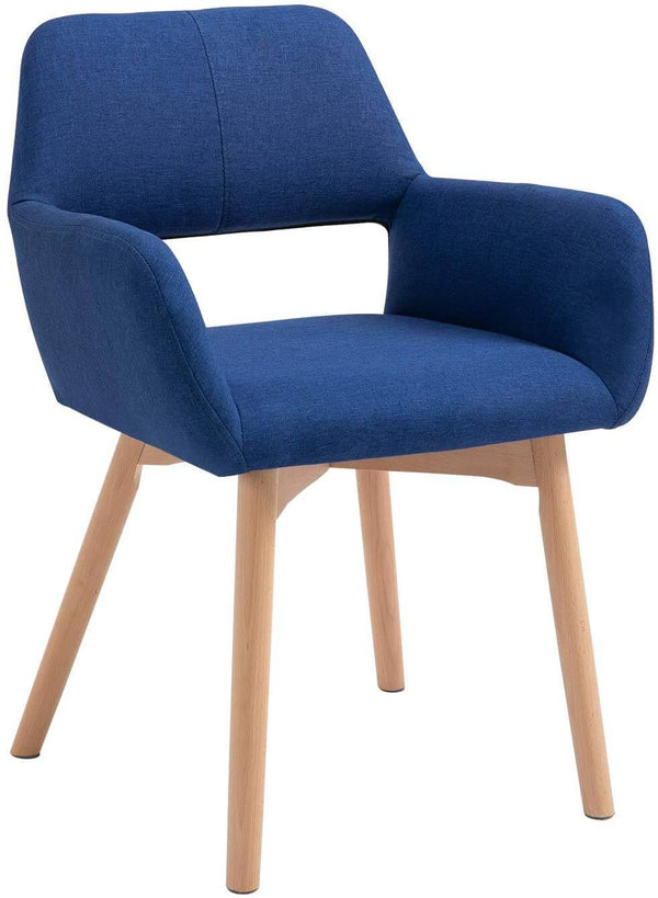 Modern Living Dining Room Accent Arm Chairs, Fabric Mid-Century Upholstered Seat with Solid Wood Legs, Blue