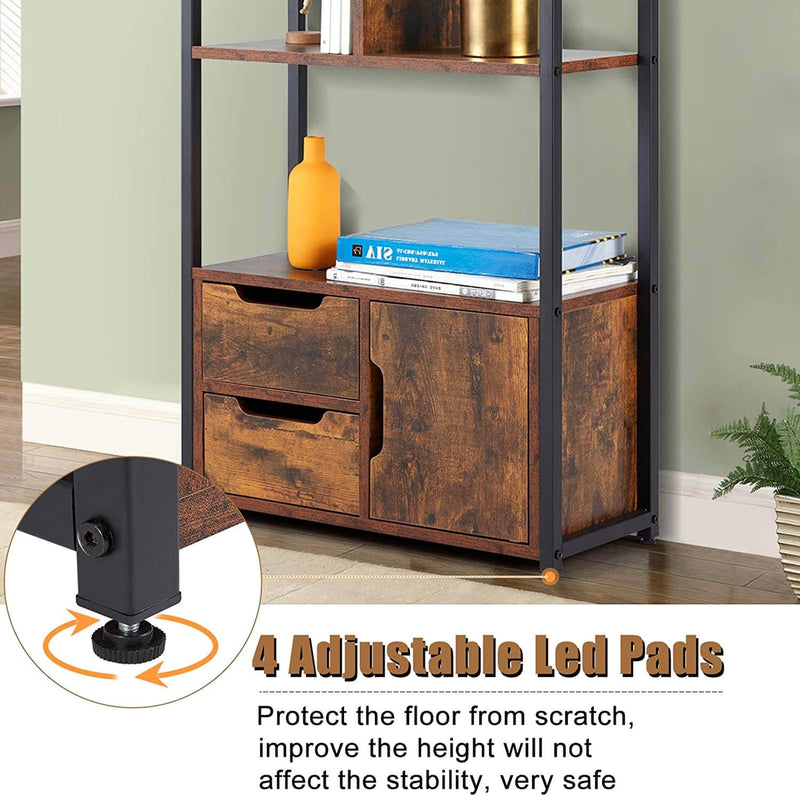 Industrial Bookcase with Cabinets,  Home Office 3-Tier Freestanding Storage Bookshelf, Open Display Shelf