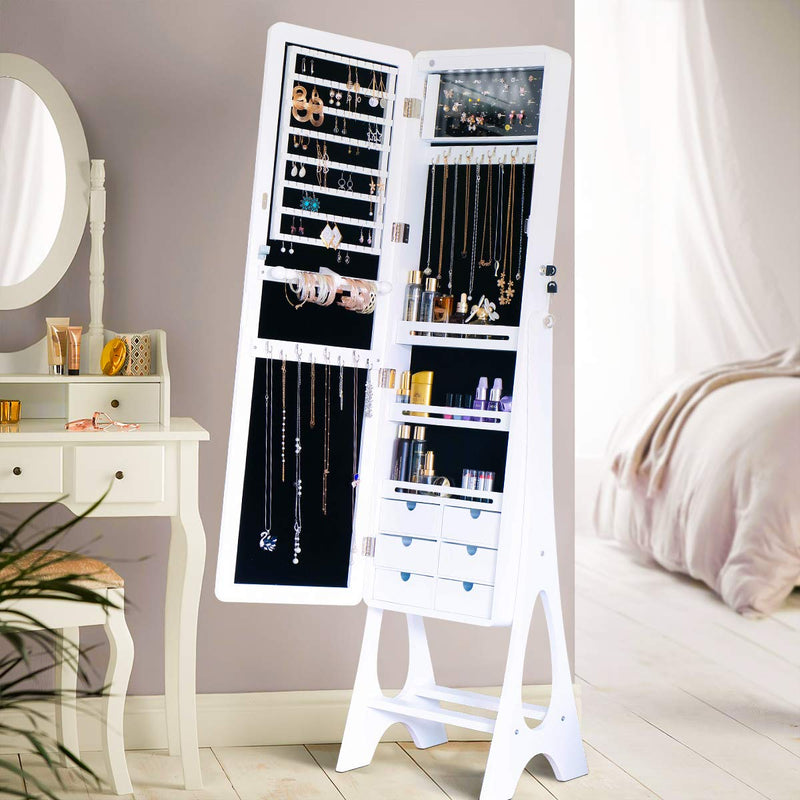 Floor Standing Jewelry Armoire Jewelry Cabinet with Frameless Full Length Mirror, Large Capacity Dressing Mirror Makeup Jewelry Organizer