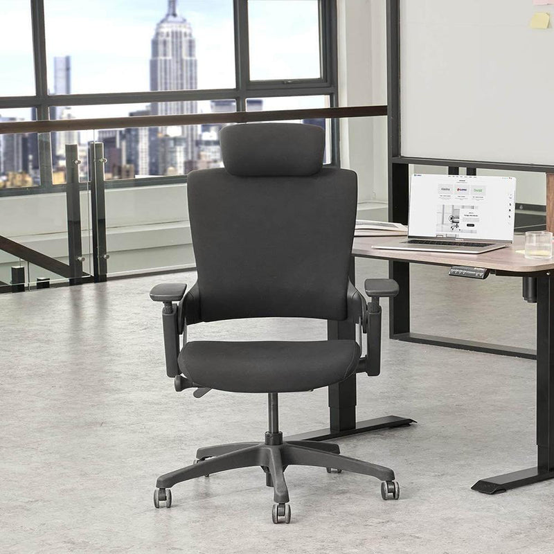 Ergonomic High Swivel Executive Chair with Adjustable Height Head 3D Arm Rest Lumbar Support, Black Fabric