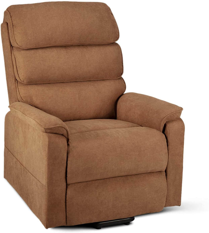 Dual Motor Electric Power Recliner Lift Chair Linen Fabric Electric Recliner for Elderly, Heated Vibration Massage Sofa with Side Pockets & Remote Control, Brown