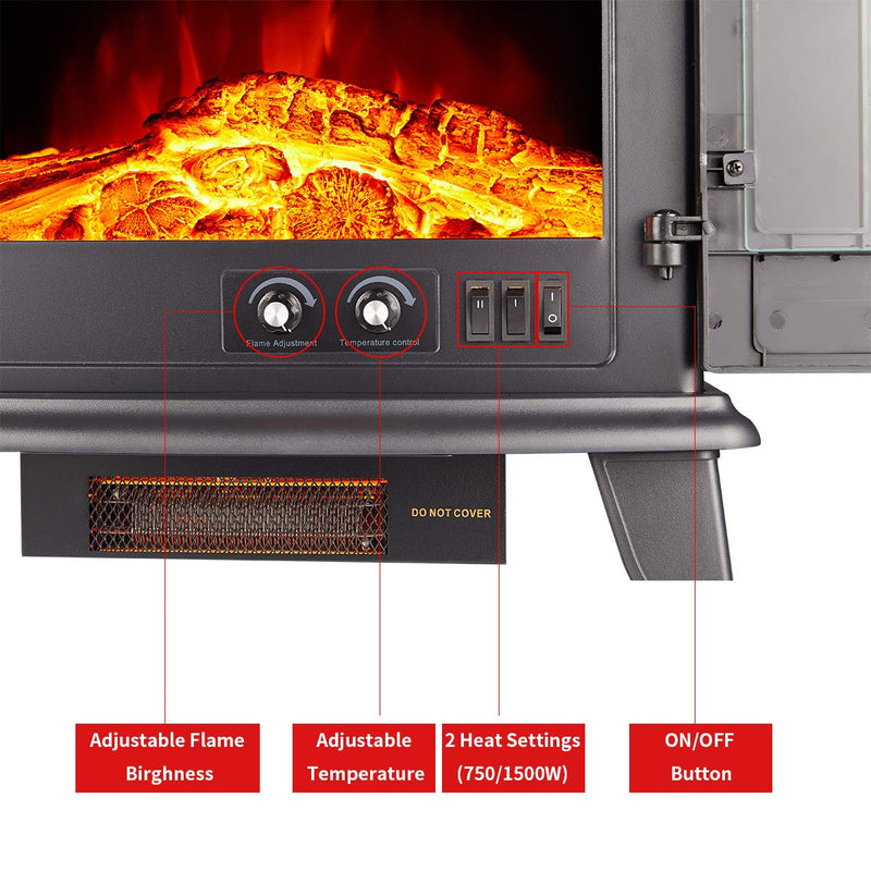 Decors-A Electric Fireplace Heater,23" Freestanding Portable Electric Stove Heater with Realistic Log Frame,Black