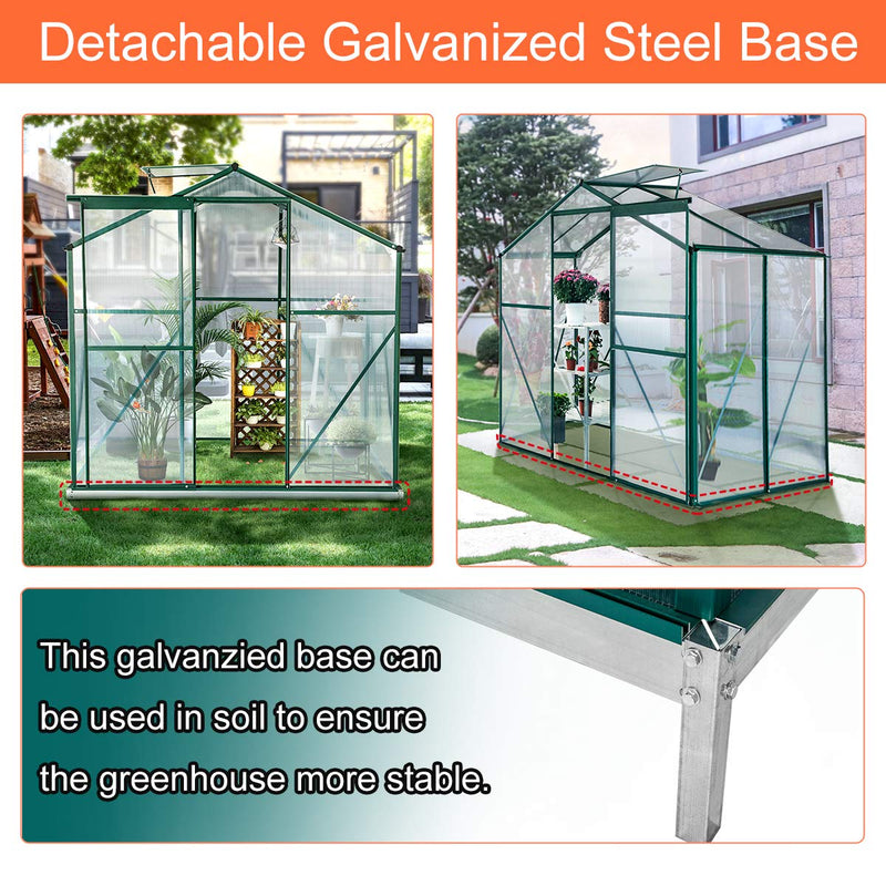 Walk-in Greenhouse 4'(L) x 6'(W) x 6.6'(H), UV Protection Aluminum Greenhouse, Plant Hot House with Adjustable Roof Vent & Rain Gutters