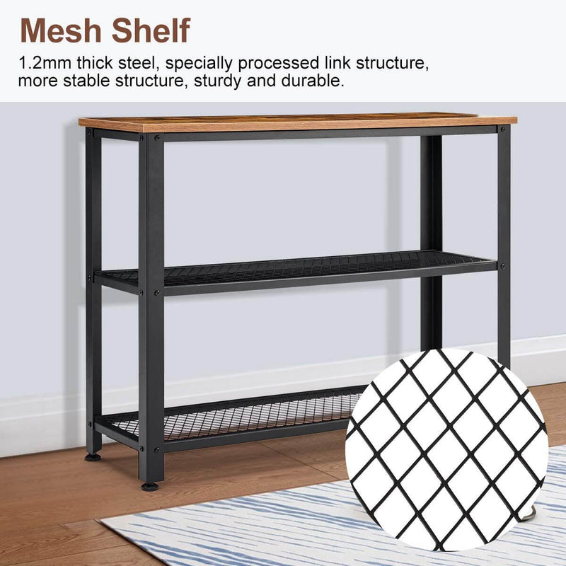 Industrial Console Table, Hallway Table with 2 Mesh Shelves, Sofa Table for Living Room Bedroom Entryway Study Balcony Hallway Workshop, Easy Assembly
