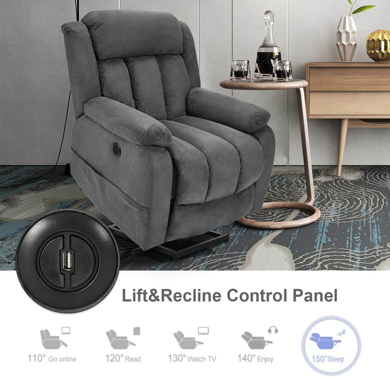 Gray Power Lift Chair Electric Recliner Sofa for Elderly, Microfiber Electric Recliner Chair with Heated Vibration Massage, Side Pocket and USB Port, Gray