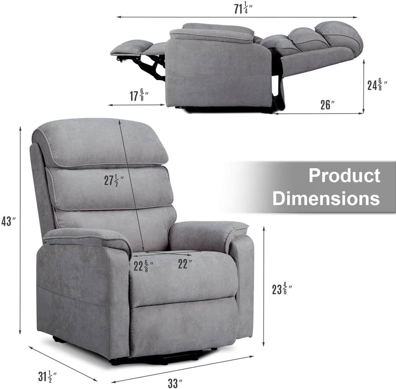 Dual Motor Electric Power Recliner Lift Chair, Linen Fabric Electric Recliner for Elderly, Heated Vibration Massage Sofa with Side Pockets & Remote Control, Gray