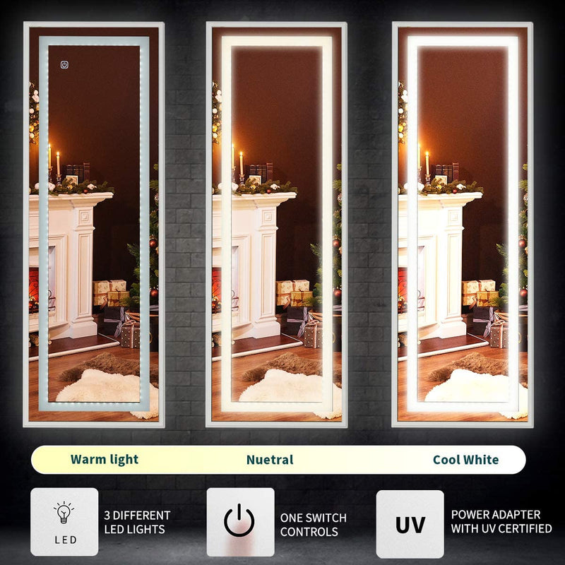 Wall Jewelry Armoire, Jewelry Cabinet with Full Length Mirror, 3 Different Brightness LED Light & Lockable Design, Brown