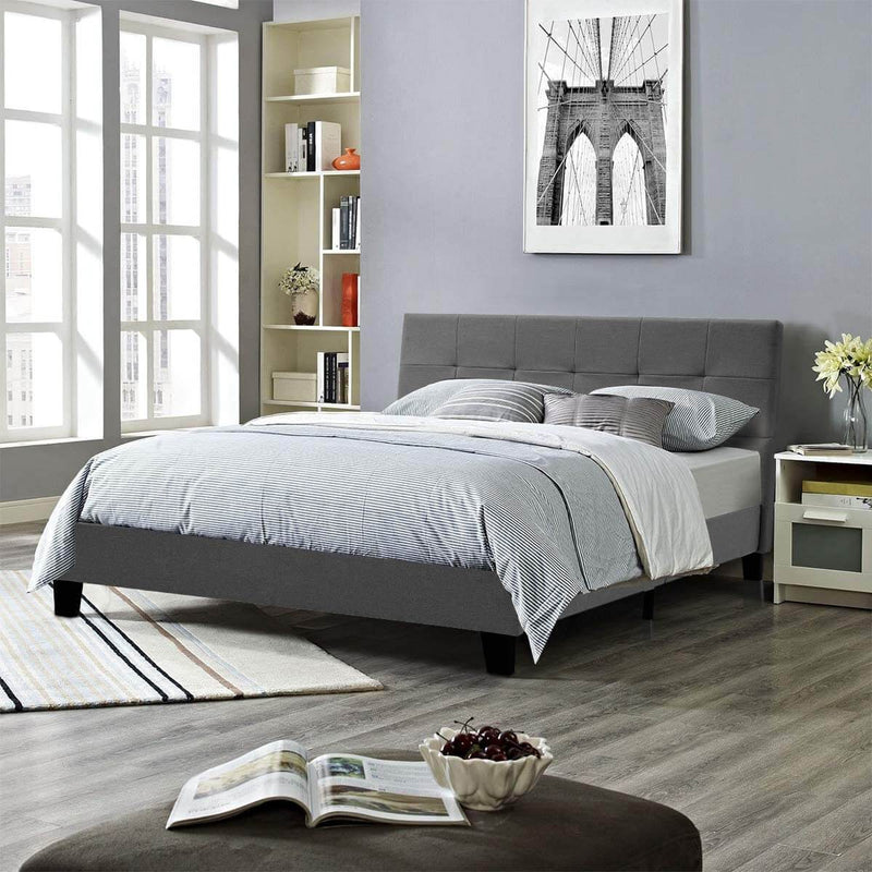 Platform Bed Frame, Full Size Linen Fabric Bed Frame with Wood Slats Support, Upholstered Platform Bed Mattress Foundation,Easy Assembly (Full Size/Dark Gray)