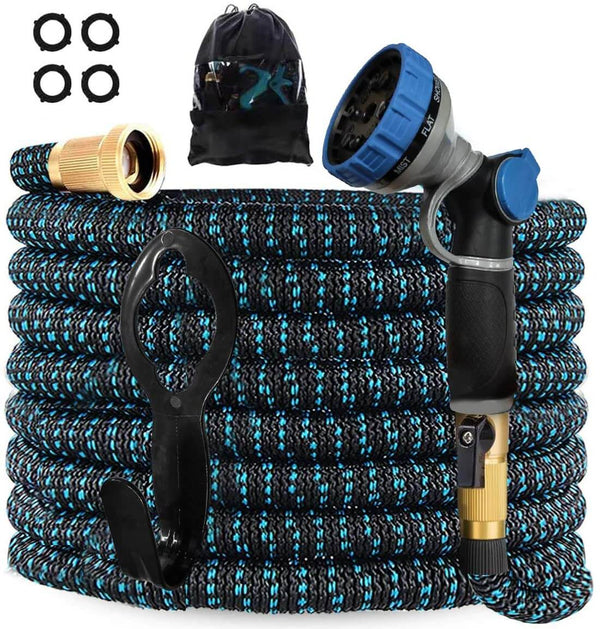 Expandable Garden Hose 50ft/Ultra Strength 3750D/Flexible and Durable 4-Layers Latex/Superior Strong Brass Connectors/10-Way Heavy Duty Zinc Water Spray Nozzle/ 2-Way Splitter