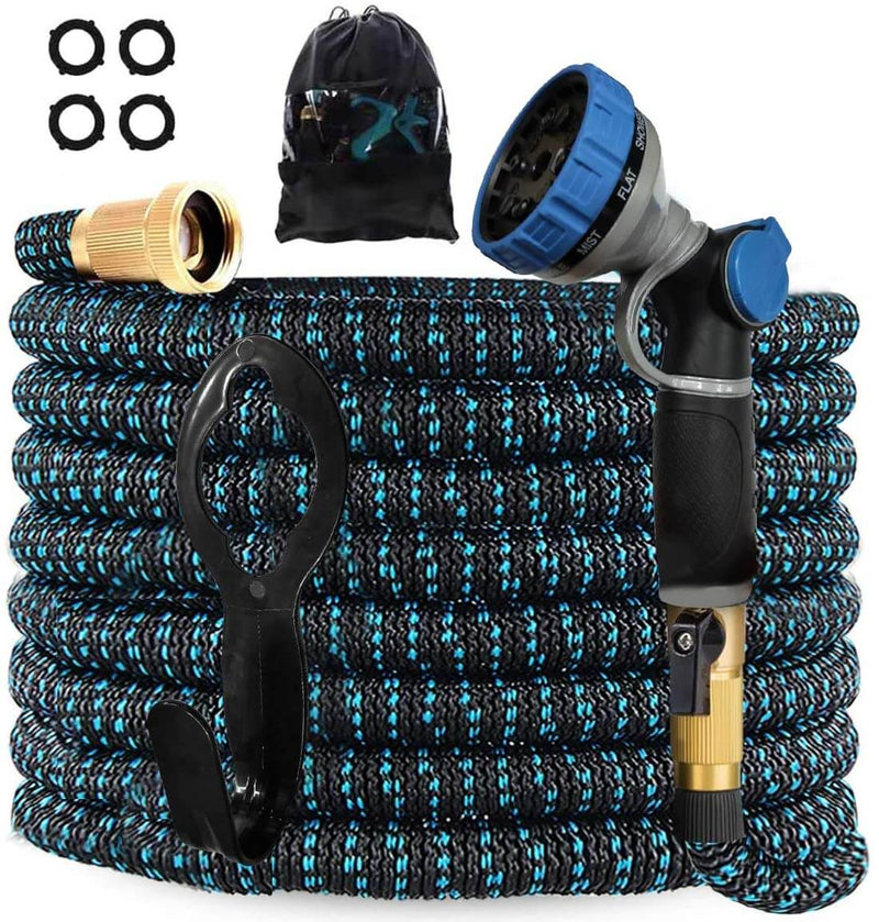 Expandable Garden Hose 50ft/Ultra Strength 3750D/Flexible and Durable 4-Layers Latex/Superior Strong Brass Connectors/10-Way Heavy Duty Zinc Water Spray Nozzle/ 2-Way Splitter