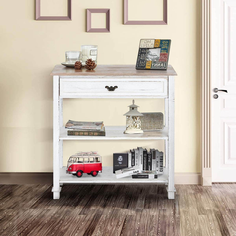 Console Table Entryway Table 3 Tiered Sofa Table Classic Design with Drawer and Opening Shelves, Entryway Hall Table, Sofa Tables Narrow Easy Assembly
