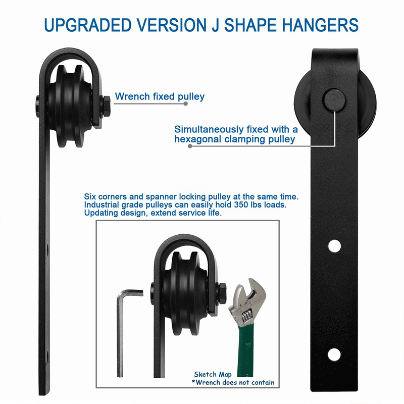 6 ft J Shape Hanger Sliding Barn Door Hardware Carbon Steel Single Barn Door Hardware Kit