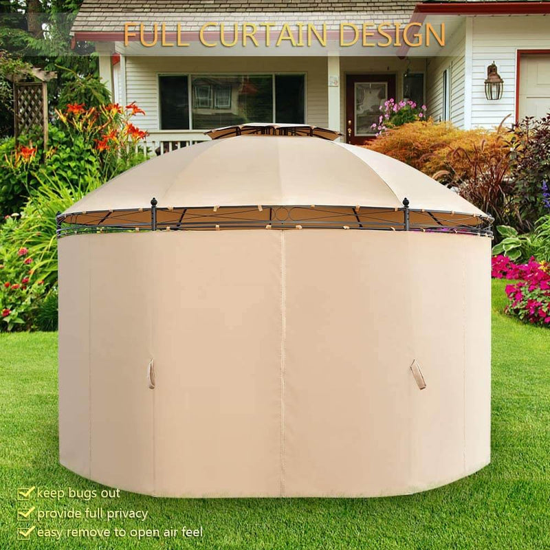 11.5ft Outdoor Patio Softtop Gazebo Steel Frame Round Gazebo Canopy Anti-UV Dome with Ground Stake & Removable Curtains, Beige