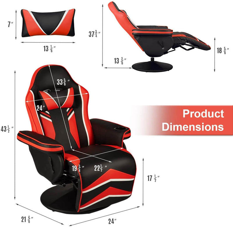 Gaming Chair Recliner Ergonomic Racing Chair with Vibration Massage Adjustable Backrest and Footrest, Swivel Faux Leather Office Chair, Red