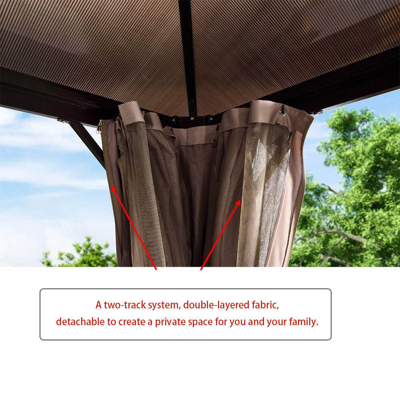 Patio Hardtop Gazebo, 10 x 13ft Double Roof Gazebos Aluminum Gazebo with Netting & Curtains