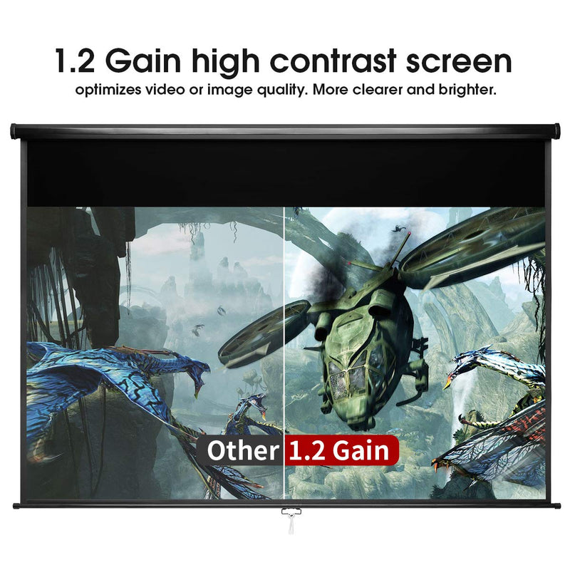 Homhum 1.2 Gain Projector Screen Manual Pull Down 100 inch 16:9 Projection Movies Screens 4K HD 1080P Wrinkle-Free for Home Theater School Office Indoor