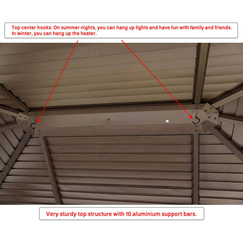 10 x 13ft Outdoor Galvanized Steel Hardtop Gazebo Canopy Aluminum Frame Pergolas with Netting Curtains