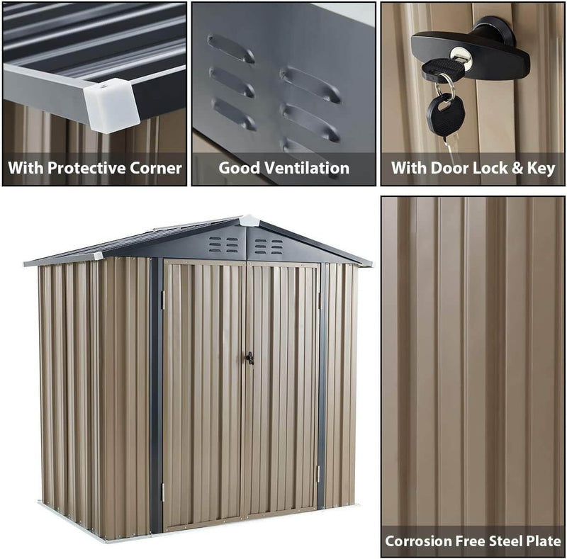 6' x 4' Outdoor Metal Storage Shed, Steel Garden Backyard Sheds with Double Door & Lock, Utility Tool Storage, Gray and Black