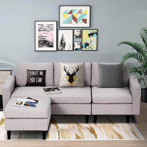 Convertible Sectional Sofa Couch, L-Shaped Couch with Modern Linen Fabric for Small Space Light Grey