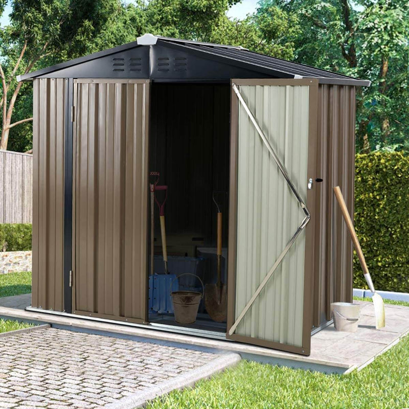6' x 4' Outdoor Metal Storage Shed, Steel Garden Backyard Sheds with Double Door & Lock, Utility Tool Storage, Gray and Black