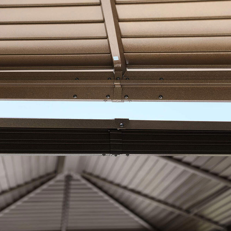 10 x 13ft Outdoor Galvanized Steel Hardtop Gazebo Canopy Aluminum Frame Pergolas with Netting Curtains