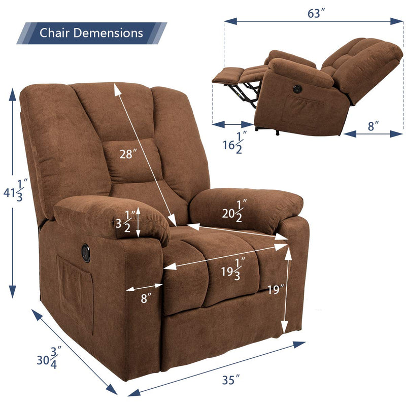 Microfiber Power Lift Electric Recliner Chair with Heated Vibration Massage Sofa Fabric Living Room Chair with 2 Side Pockets, USB Charge Port & Remote Control, Brown