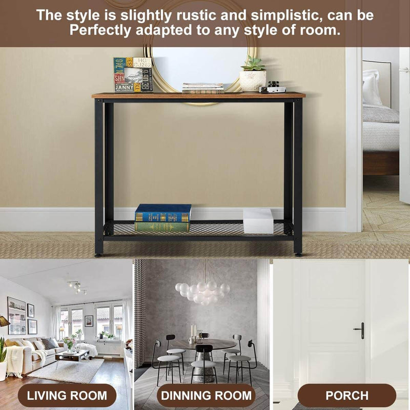 Industrial Console Table, 2 Layer Wooden Entryway Storage Table, Sofa Table with Metal Frame, for Living Room, Hallway