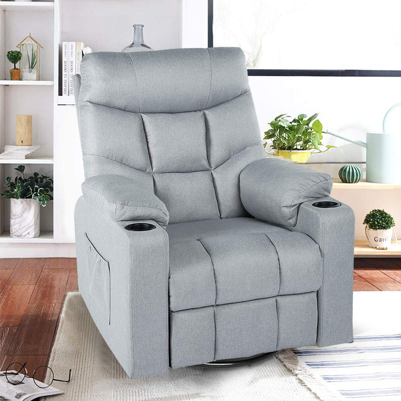 Grey Fabric Massage Recliner Chair 360 Degrees Swivel Heated Ergonomic Lounge Chair