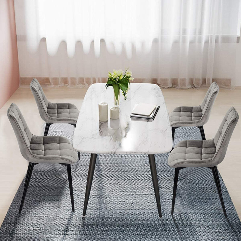 Velvet Dining Chairs Set of 2 Mid Century Modern Leisure Upholstered Chair with Metal Legs Grey