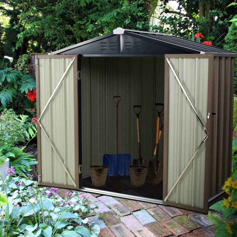 6' x 4' Outdoor Metal Storage Shed, Steel Garden Backyard Sheds with Double Door & Lock, Utility Tool Storage, Gray and Black