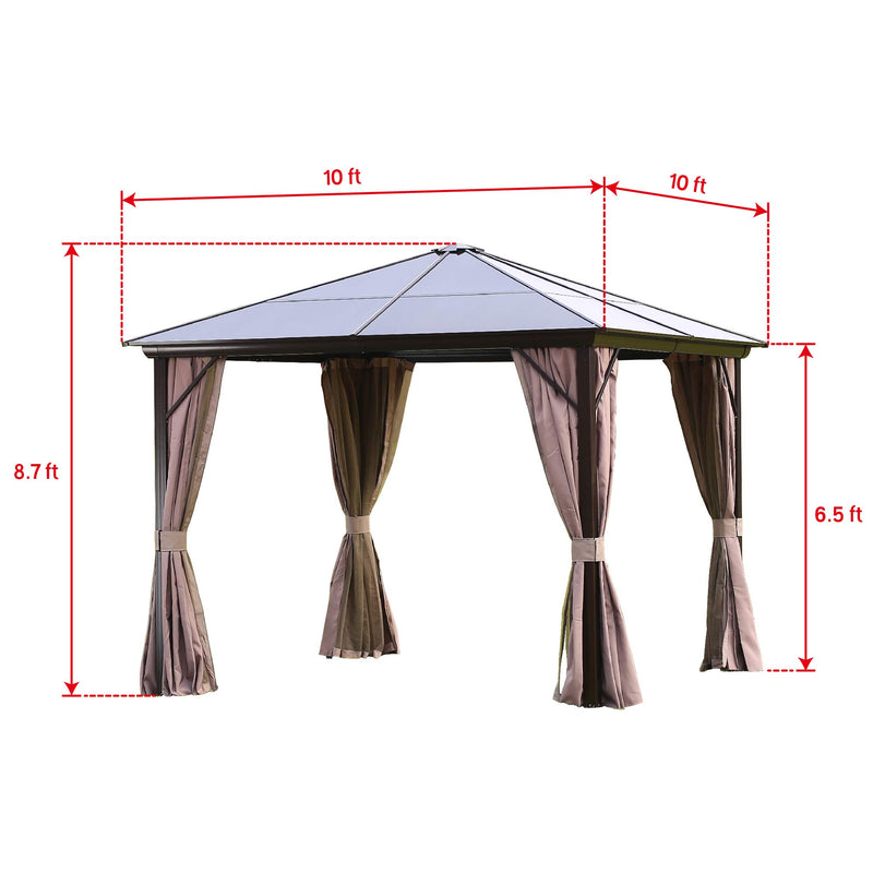 Patio Gazebo Hardtop Gazebo, 10’x10’ Aluminum Frame Gazebo with Mosquito Netting & Curtains for Backyard