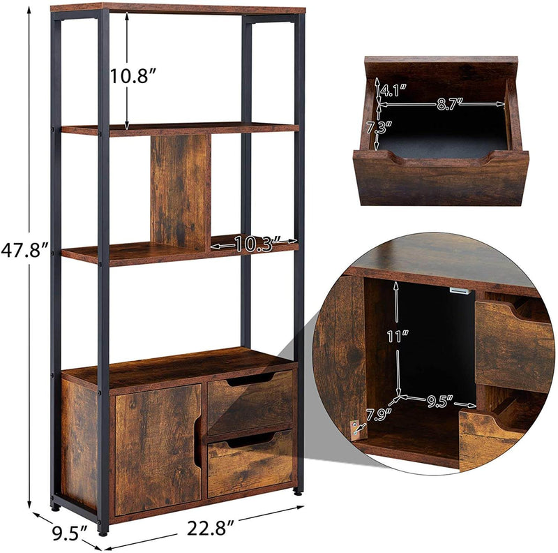 Industrial Bookcase with Cabinets,  Home Office 3-Tier Freestanding Storage Bookshelf, Open Display Shelf