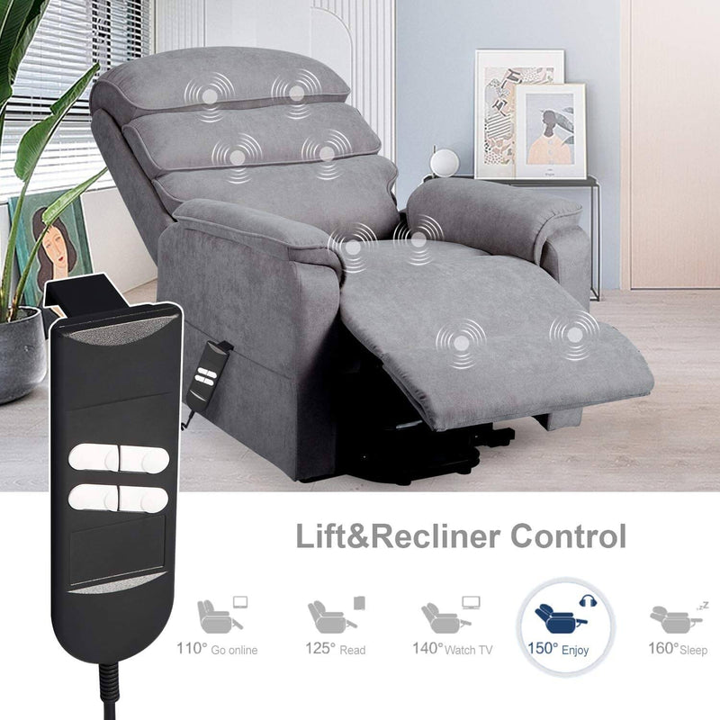 Dual Motor Electric Power Recliner Lift Chair, Linen Fabric Electric Recliner for Elderly, Heated Vibration Massage Sofa with Side Pockets & Remote Control, Gray