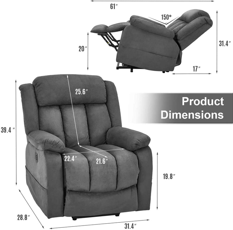 Gray Power Lift Chair Electric Recliner Sofa for Elderly, Microfiber Electric Recliner Chair with Heated Vibration Massage, Side Pocket and USB Port, Gray