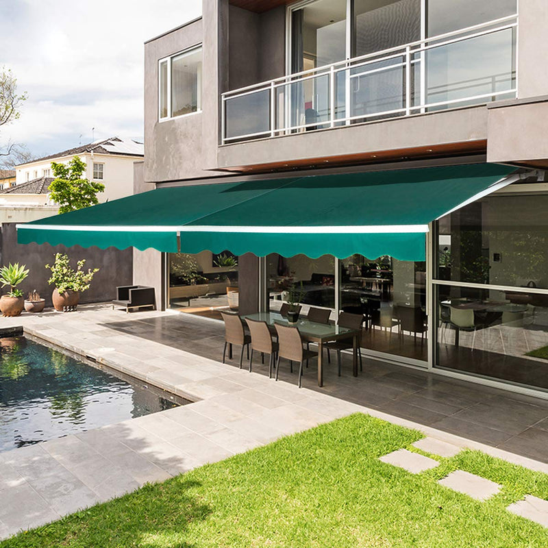 Patio Awning Retractable Sun Shade Patio Cover with Manual Crank Handle Dark Green