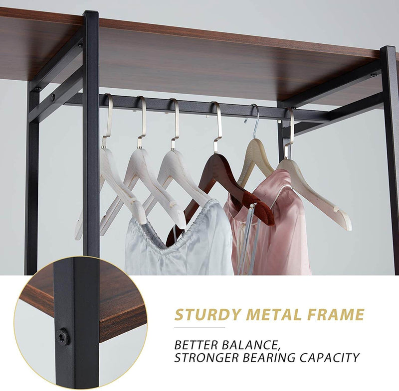 Garment Rack Freestanding Heavy Duty Closet Organizer Wardrobe Wood Clothing Shelves w/ Hanging Rod, Extra Large Armoire Storage Metal Clothing Rack