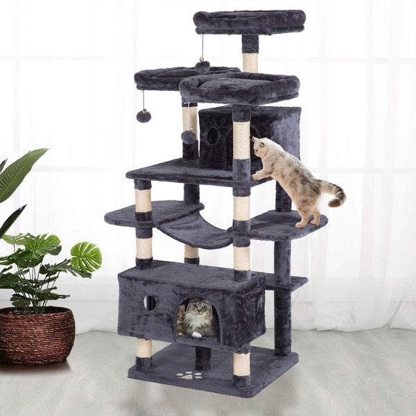 63 inches Large Cat Tree Tower Play Condo Scratching Posts Activity Furniture (Free Gifts)